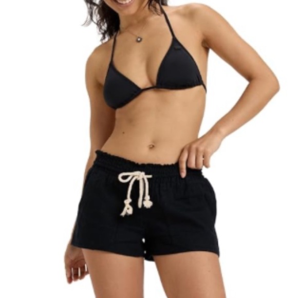Roxy / Oceanside Black linen blend shorts - Picture 1 of 12